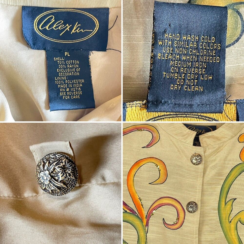 Vintage Alex Kim Women’s Size LP Jacket Yellow Floral Sequined Buttons Closure - Picture 7 of 16